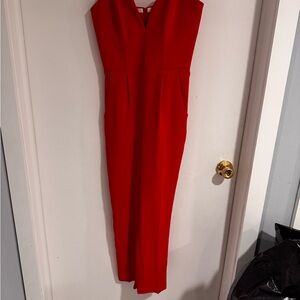Amanda Uprichard Red Sheath Jumpsuit V-neck Cocktail